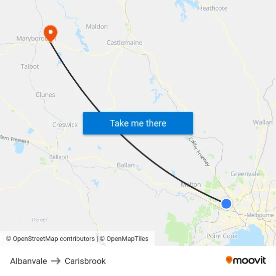 Albanvale to Carisbrook map
