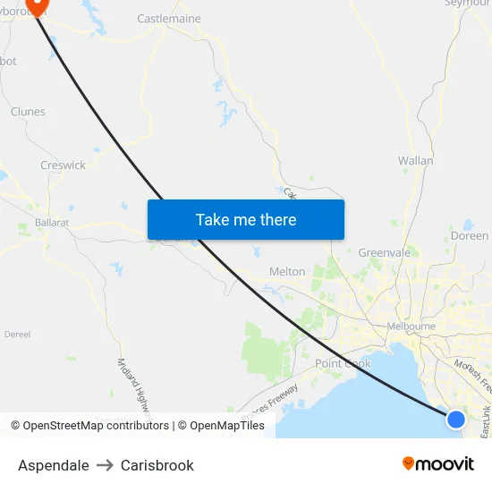 Aspendale to Carisbrook map