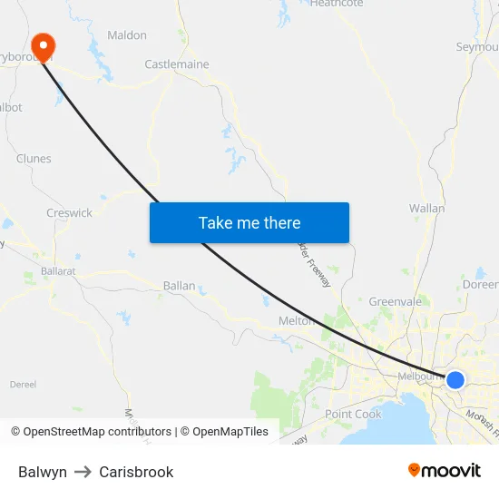 Balwyn to Carisbrook map