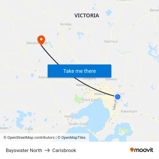 Bayswater North to Carisbrook map