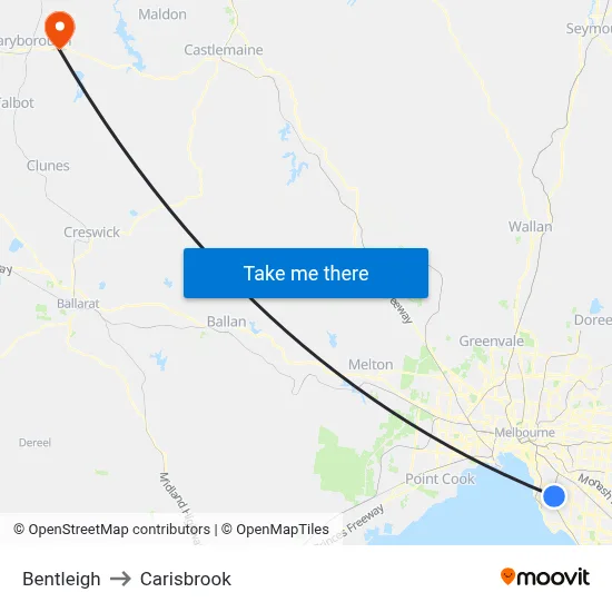 Bentleigh to Carisbrook map