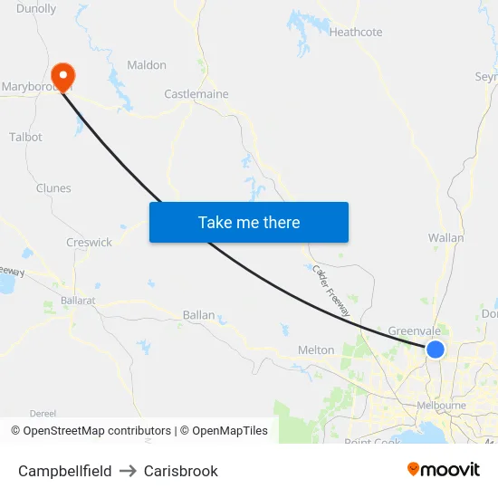 Campbellfield to Carisbrook map