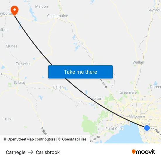 Carnegie to Carisbrook map