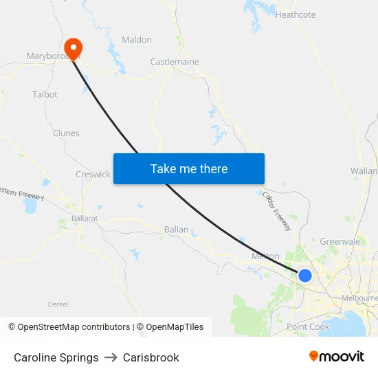 Caroline Springs to Carisbrook map