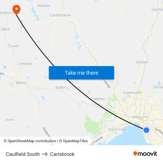Caulfield South to Carisbrook map