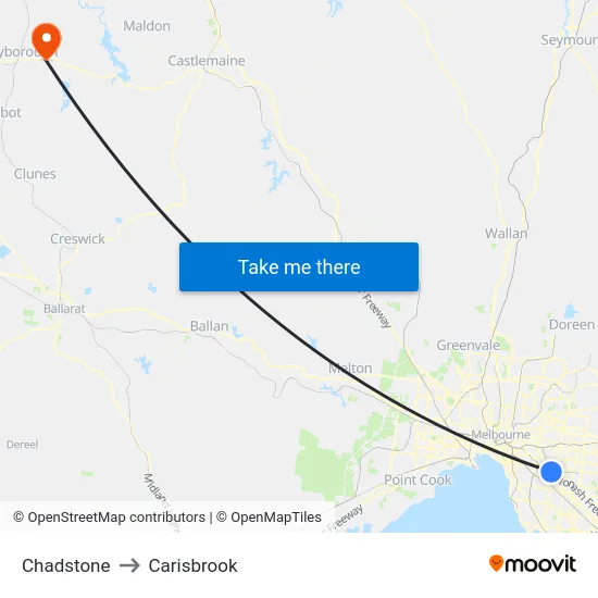 Chadstone to Carisbrook map