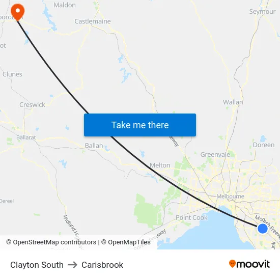 Clayton South to Carisbrook map