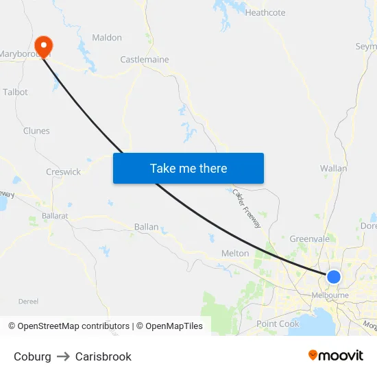 Coburg to Carisbrook map