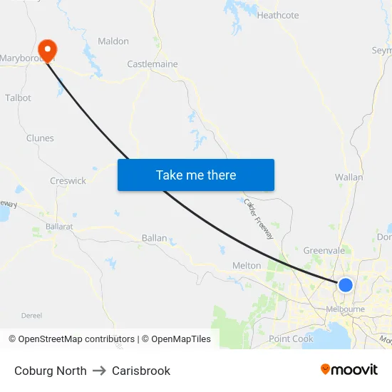 Coburg North to Carisbrook map