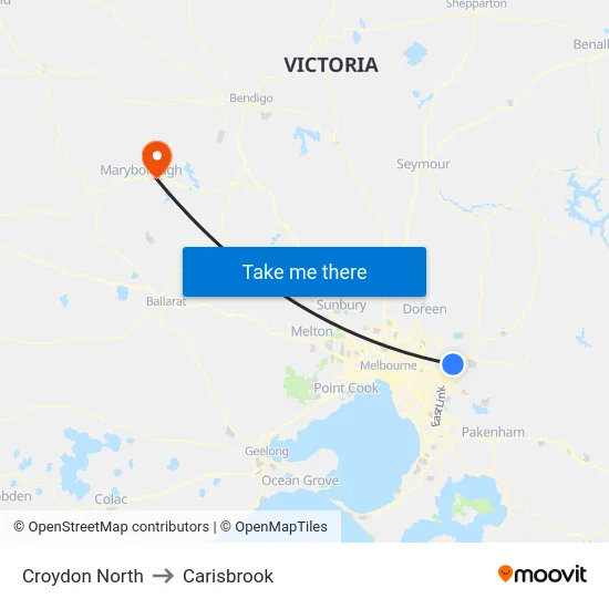 Croydon North to Carisbrook map