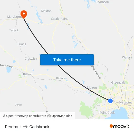 Derrimut to Carisbrook map