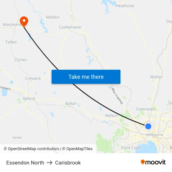 Essendon North to Carisbrook map