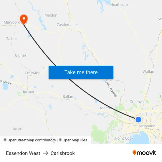 Essendon West to Carisbrook map