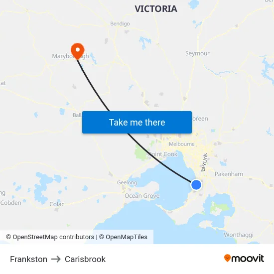 Frankston to Carisbrook map