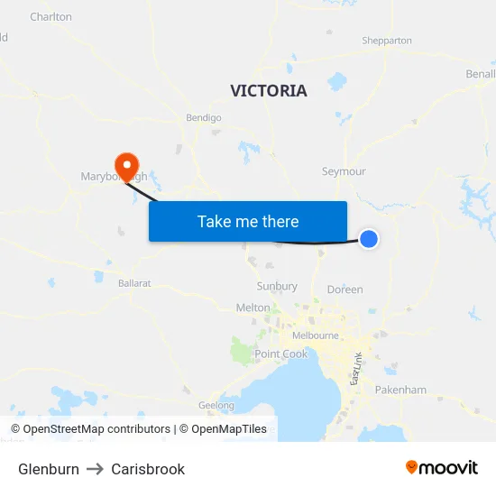 Glenburn to Carisbrook map