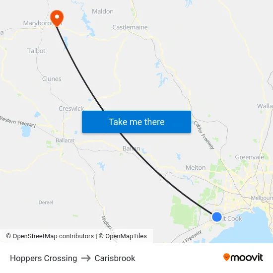 Hoppers Crossing to Carisbrook map