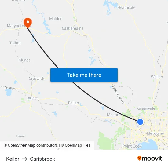Keilor to Carisbrook map