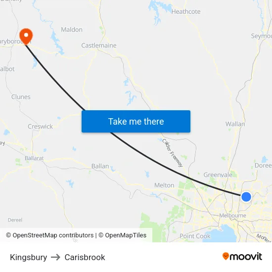 Kingsbury to Carisbrook map