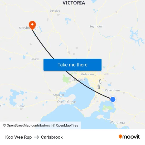 Koo Wee Rup to Carisbrook map
