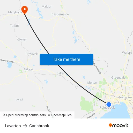 Laverton to Carisbrook map