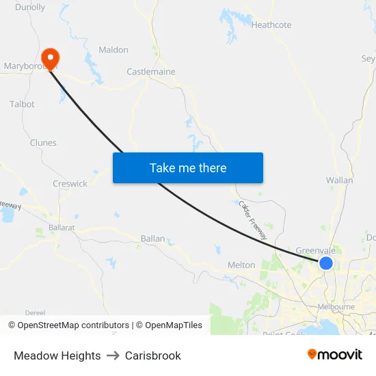 Meadow Heights to Carisbrook map