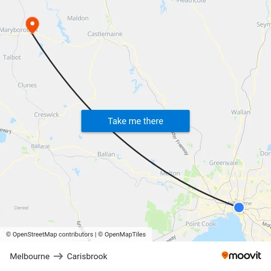 Melbourne to Carisbrook map