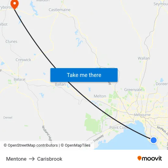 Mentone to Carisbrook map