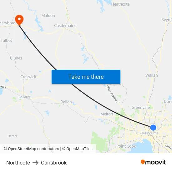 Northcote to Carisbrook map