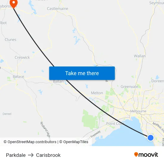 Parkdale to Carisbrook map