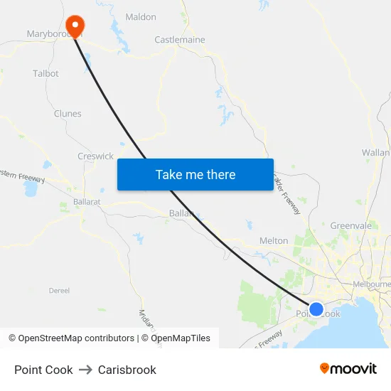 Point Cook to Carisbrook map