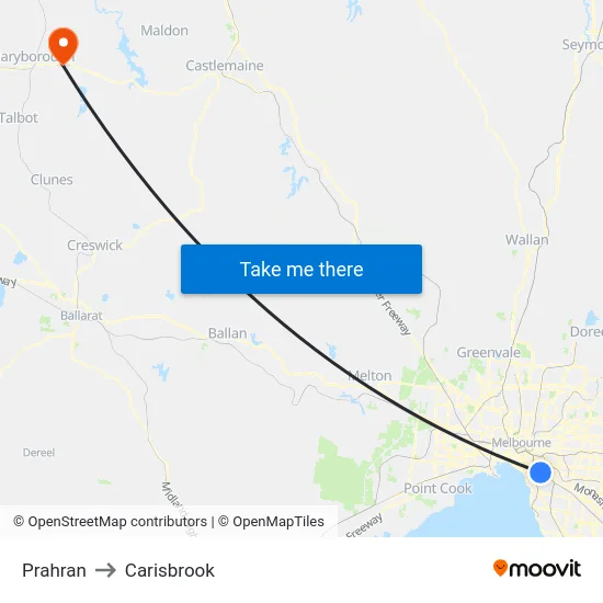 Prahran to Carisbrook map