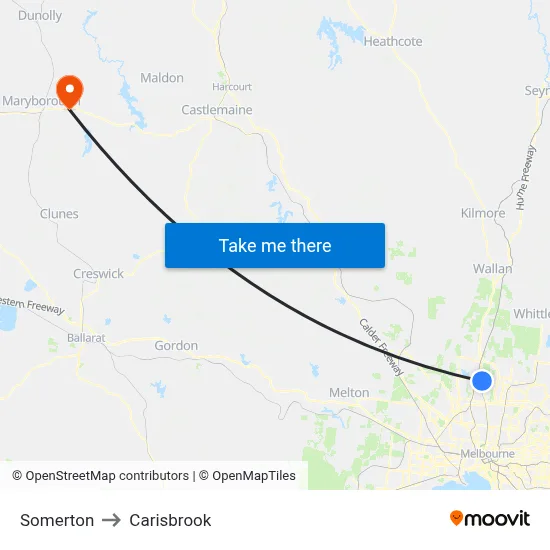 Somerton to Carisbrook map