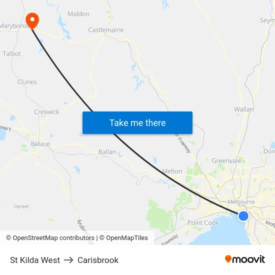 St Kilda West to Carisbrook map