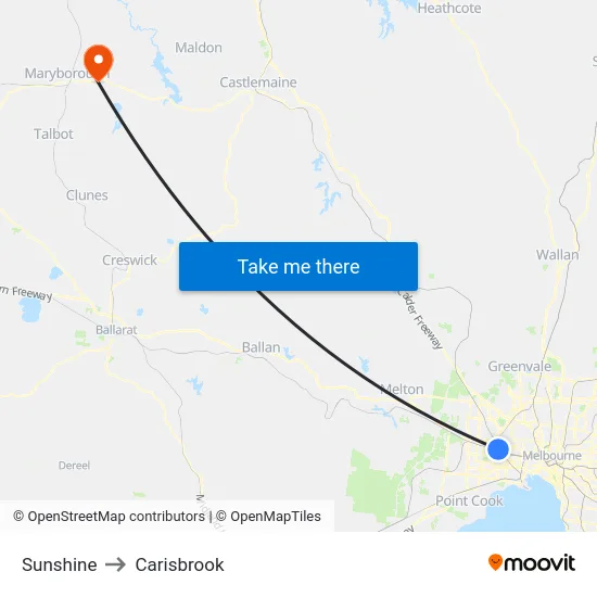 Sunshine to Carisbrook map
