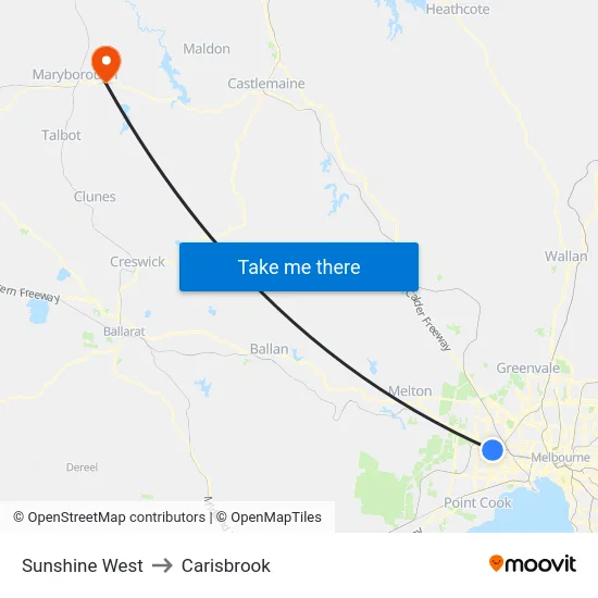 Sunshine West to Carisbrook map