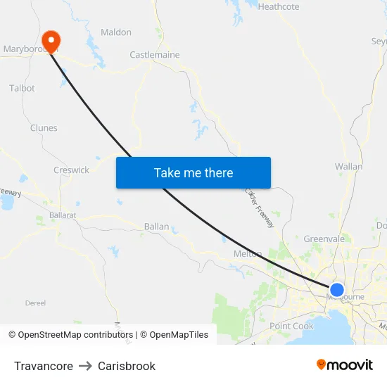 Travancore to Carisbrook map