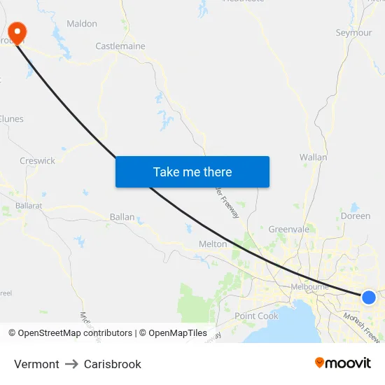 Vermont to Carisbrook map