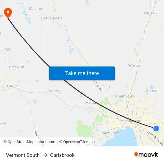 Vermont South to Carisbrook map