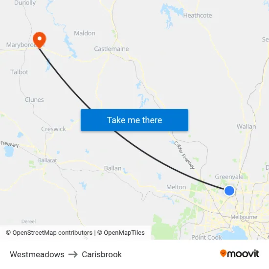 Westmeadows to Carisbrook map