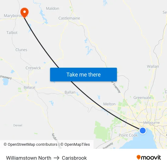 Williamstown North to Carisbrook map