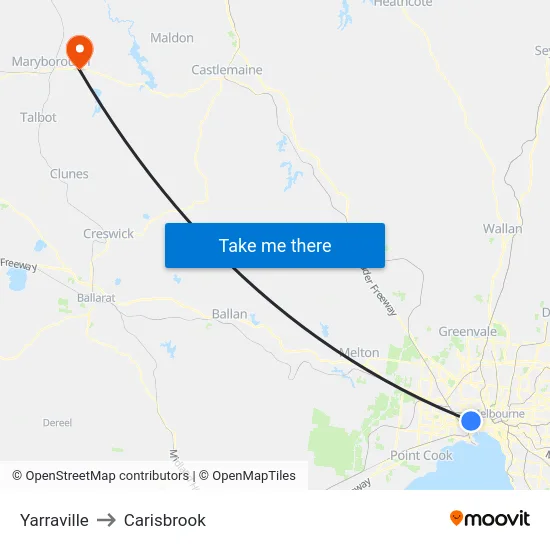 Yarraville to Carisbrook map