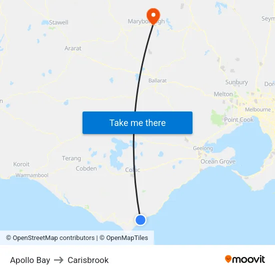 Apollo Bay to Carisbrook map