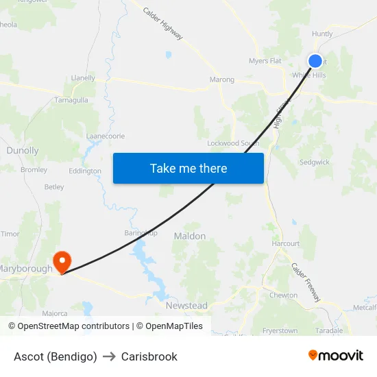 Ascot (Bendigo) to Carisbrook map