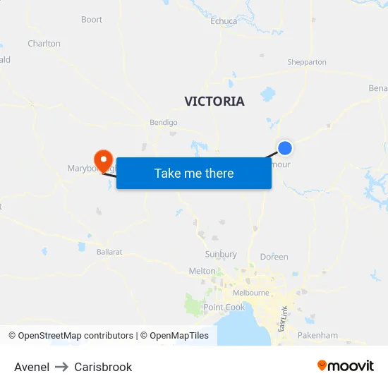 Avenel to Carisbrook map