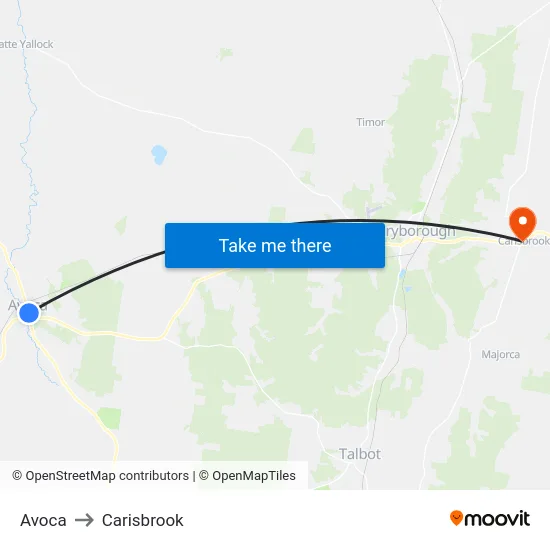 Avoca to Carisbrook map