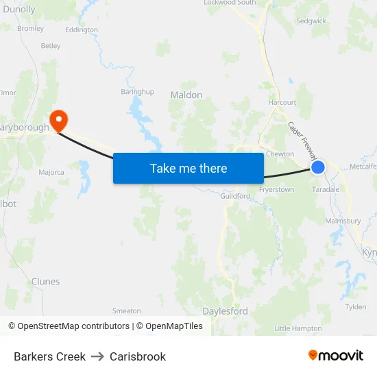 Barkers Creek to Carisbrook map