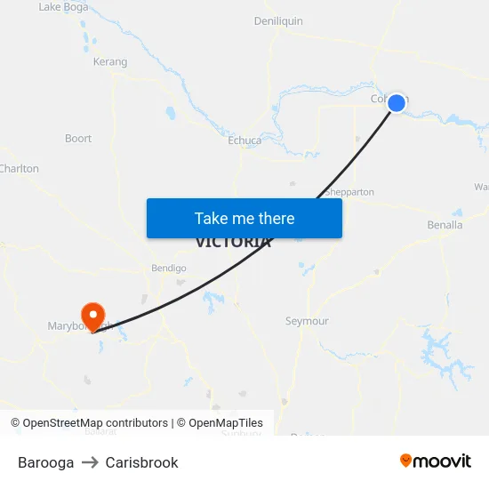 Barooga to Carisbrook map