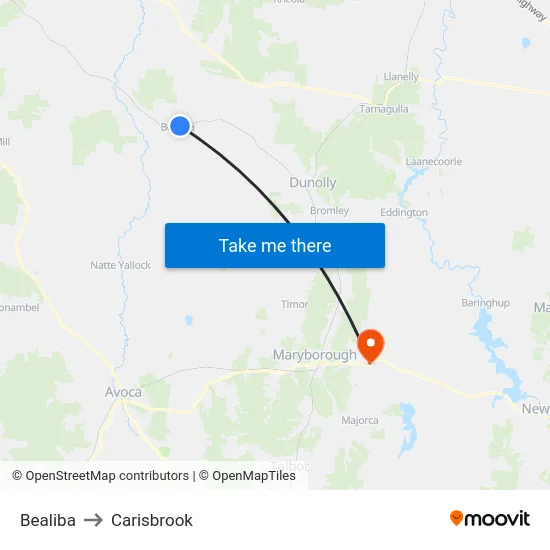 Bealiba to Carisbrook map
