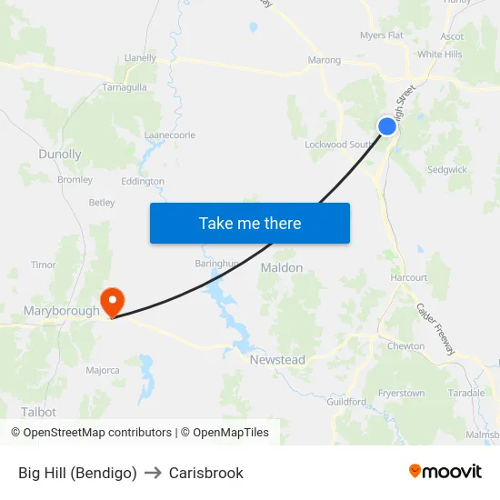 Big Hill (Bendigo) to Carisbrook map