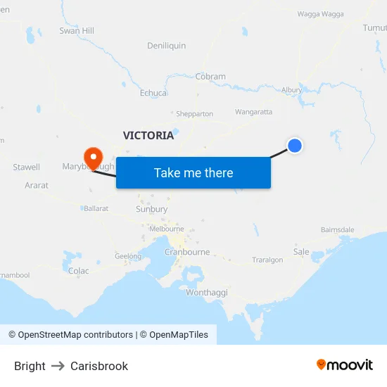 Bright to Carisbrook map
